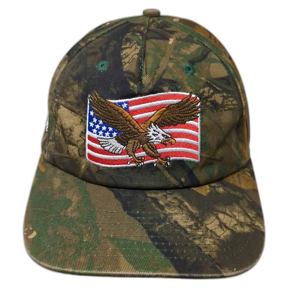 Seager 5 Panel Green Camo Hat American Flag Bald Eagle One Size Snapback Cotton